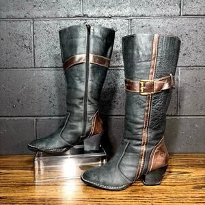 Lobo Solo Knee High Riding Boots Black Leather Buckle Zip Women’s 9.5 Wide Calf